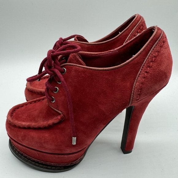 Guess chunky suede high heel shoes size 6 dark red - Picture 1 of 7